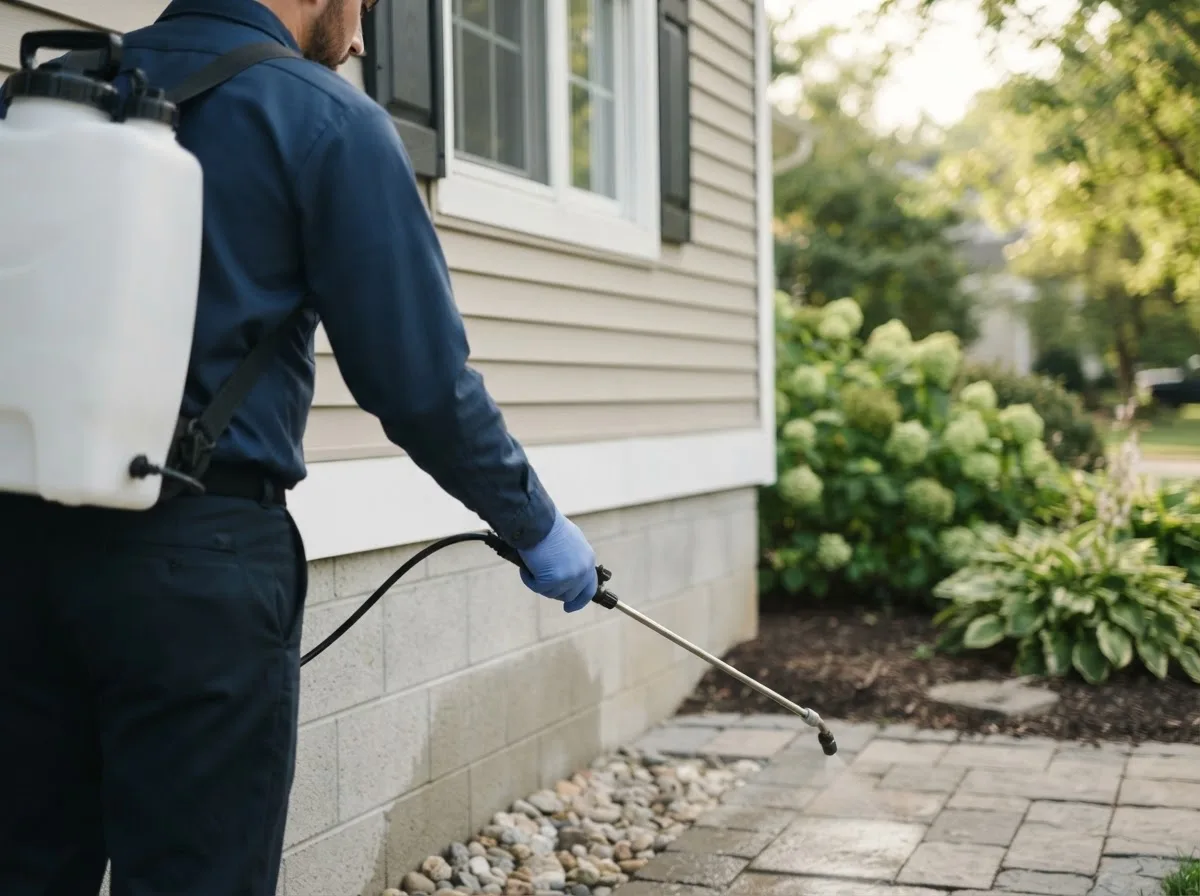 Pest control technician inspecting a home in Cross Plains, IN